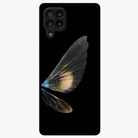 Whispers Of Wings Glass Case showing flat back view with graceful wing inspired artwork and glossy glass finish.