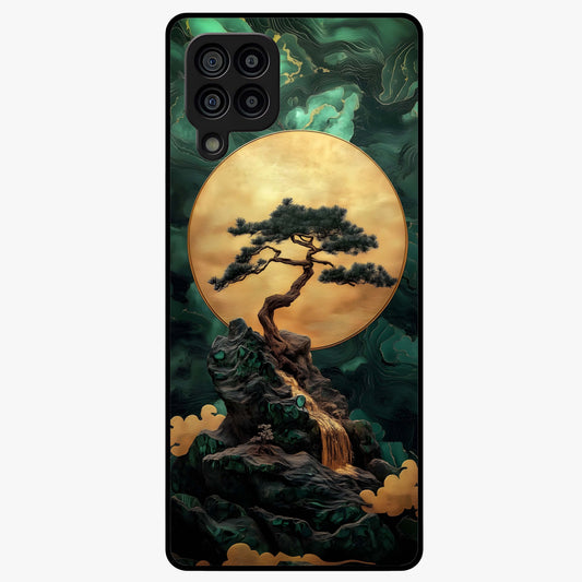 Zen Moon Rise Glass Case showing flat back view with calm moonrise artwork and glossy glass finish.