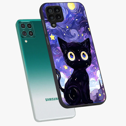 Abstract Cat Art Glass Case displayed in angled mockup highlighting modern abstract cat artwork and sleek glass surface.