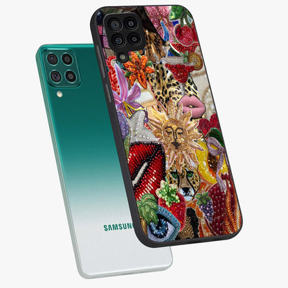 Beaded Fashion Jungle Glass Case displayed in angled mockup highlighting colorful fashion bead design and artistic pattern.