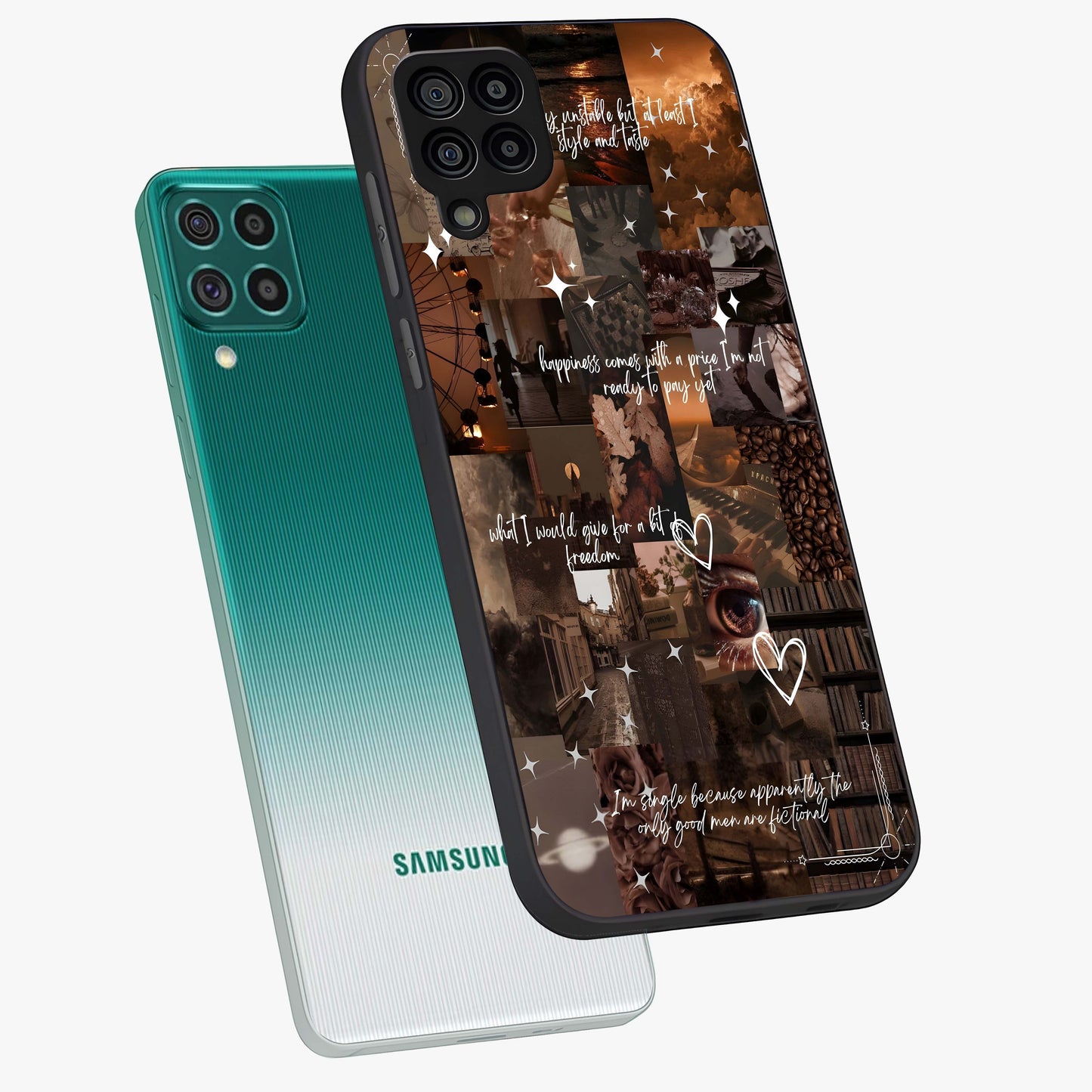 Bittersweet Aesthetic Chaos Glass Case displayed in angled mockup highlighting expressive abstract artwork and edgy aesthetic theme.