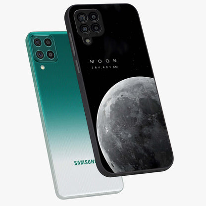 Cosmic Moon Glow Glass Case displayed in angled mockup highlighting celestial moon design with cosmic aesthetic theme.
