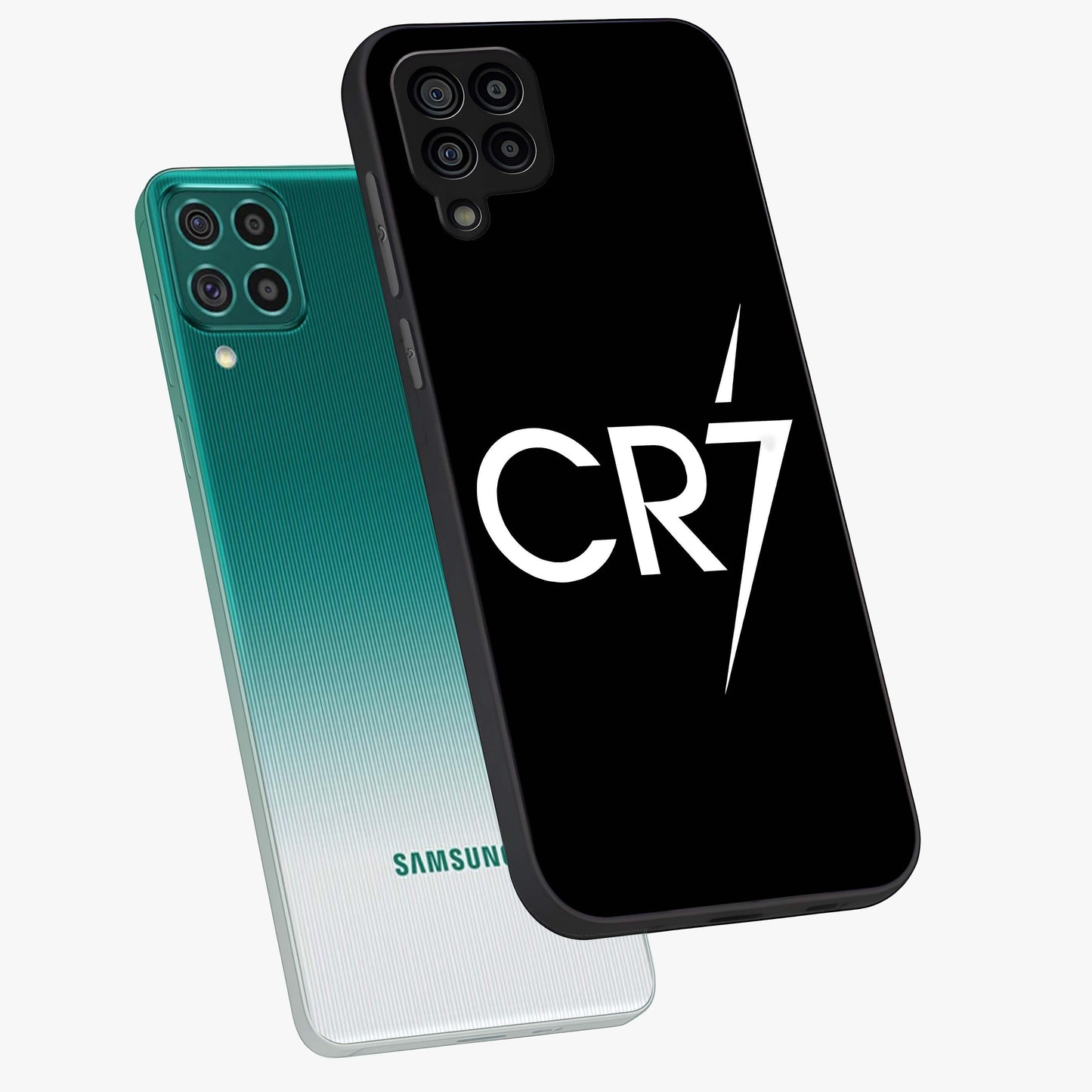Cr7 Elite Strike Glass Case displayed in angled mockup highlighting powerful sports graphic with bold athletic theme.
