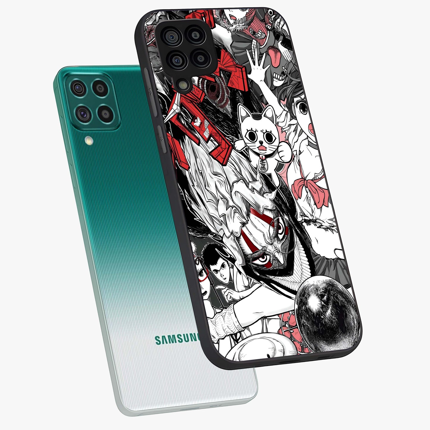 Crimson Chaos Panel Glass Case displayed in angled mockup highlighting chaotic panel style design with modern graphic theme.