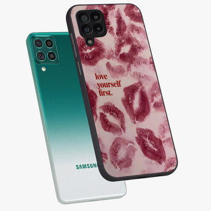 Crimson Kiss Love Glass Case displayed in angled mockup highlighting bold love inspired design with modern aesthetic style.