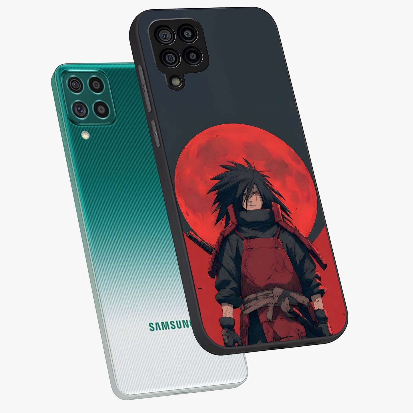 Crimson Moon Warlord Glass Case displayed in angled mockup highlighting dramatic crimson moon design with fantasy aesthetic.
