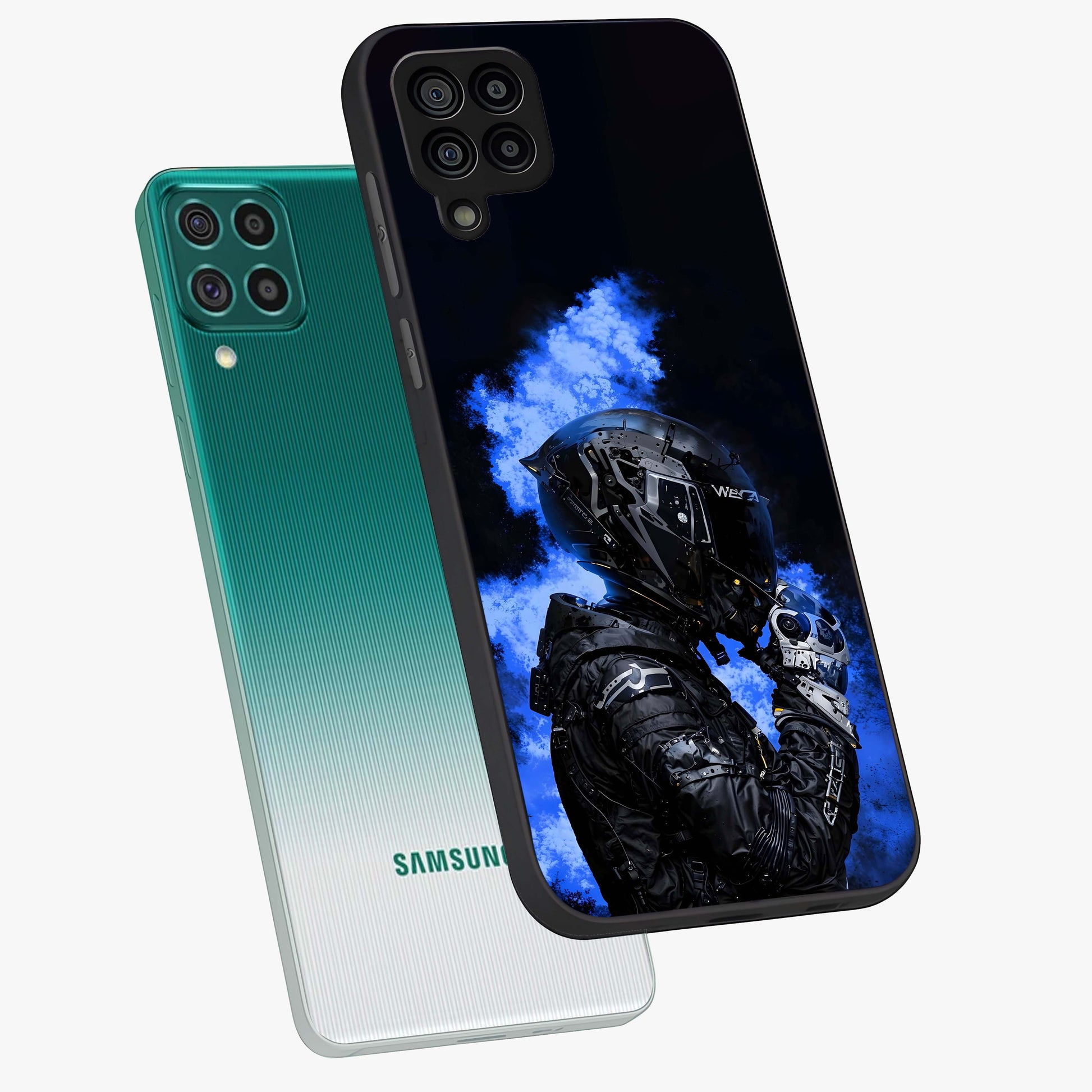 Cyber Sentinel Protocol Glass Case displayed in angled mockup highlighting digital cyber design with sci-fi aesthetic style.