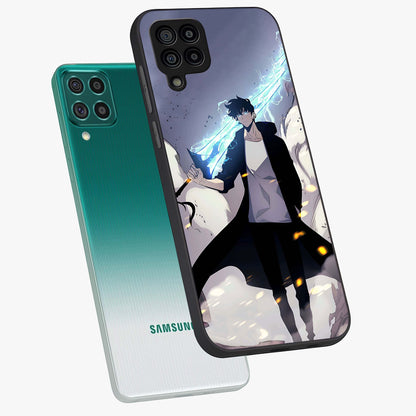 Dark Lightning Anime Warrior Glass Case displayed in angled mockup highlighting powerful lightning themed anime illustration.