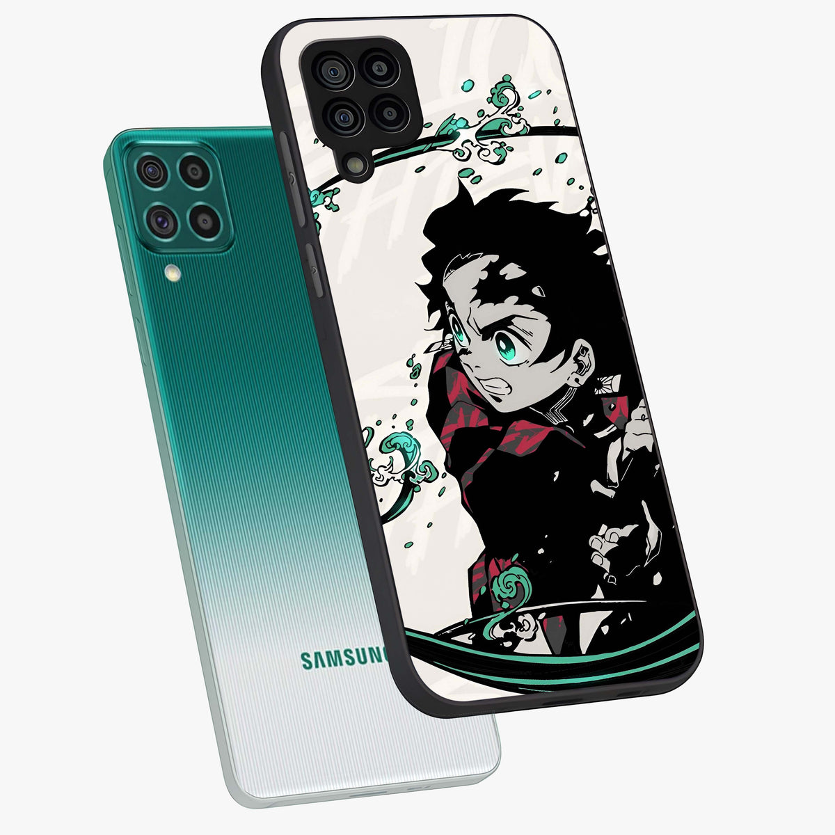 Demon Slayer Glass Case displayed in angled mockup highlighting dramatic anime character design with action aesthetic.