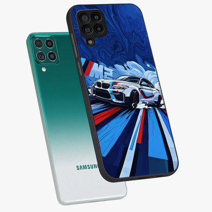 Drift Power Rush Glass Case displayed in angled mockup highlighting powerful drift car design with sporty aesthetic style.