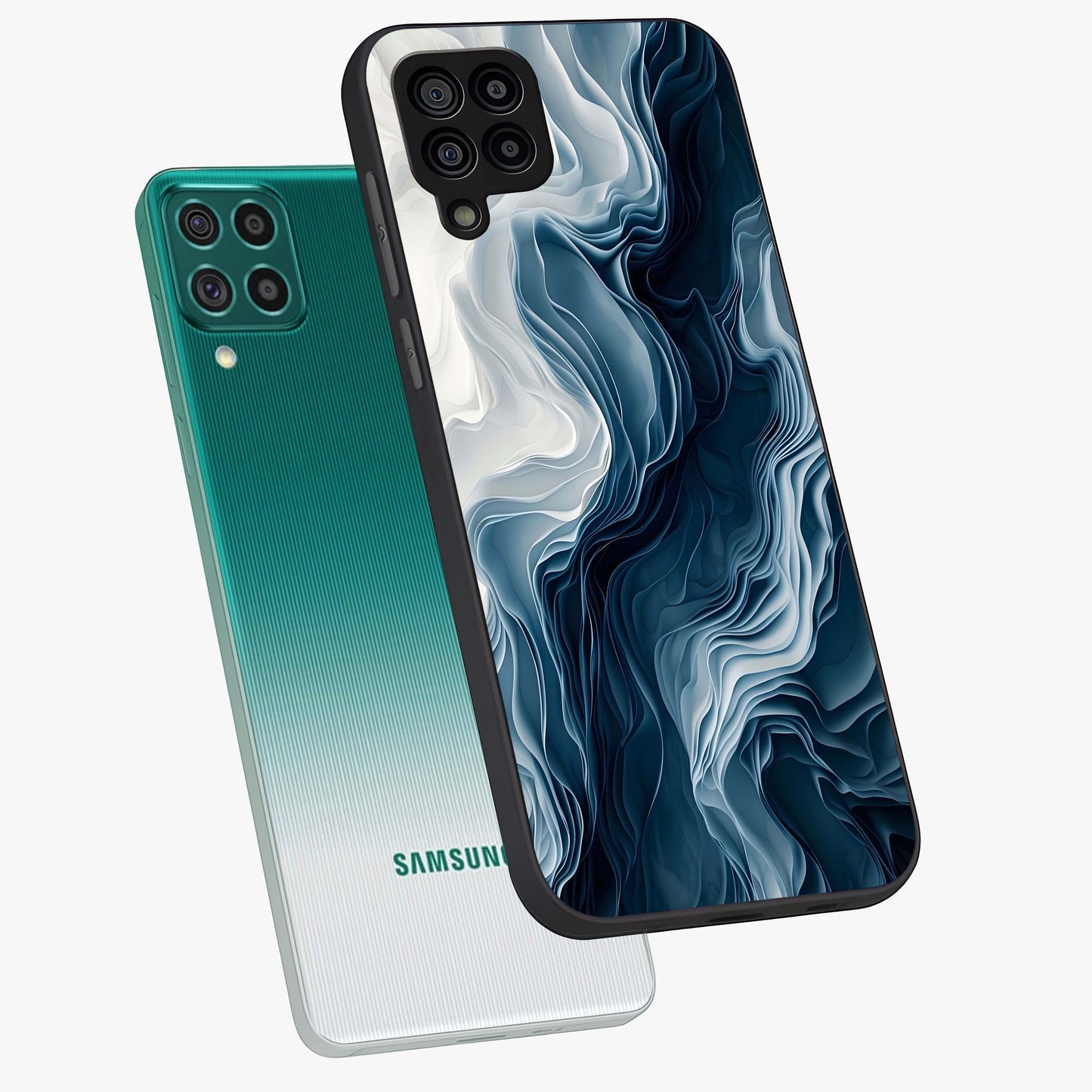 Ethereal Paper Marble Glass Case displayed in angled mockup highlighting elegant marble pattern with modern aesthetic style.