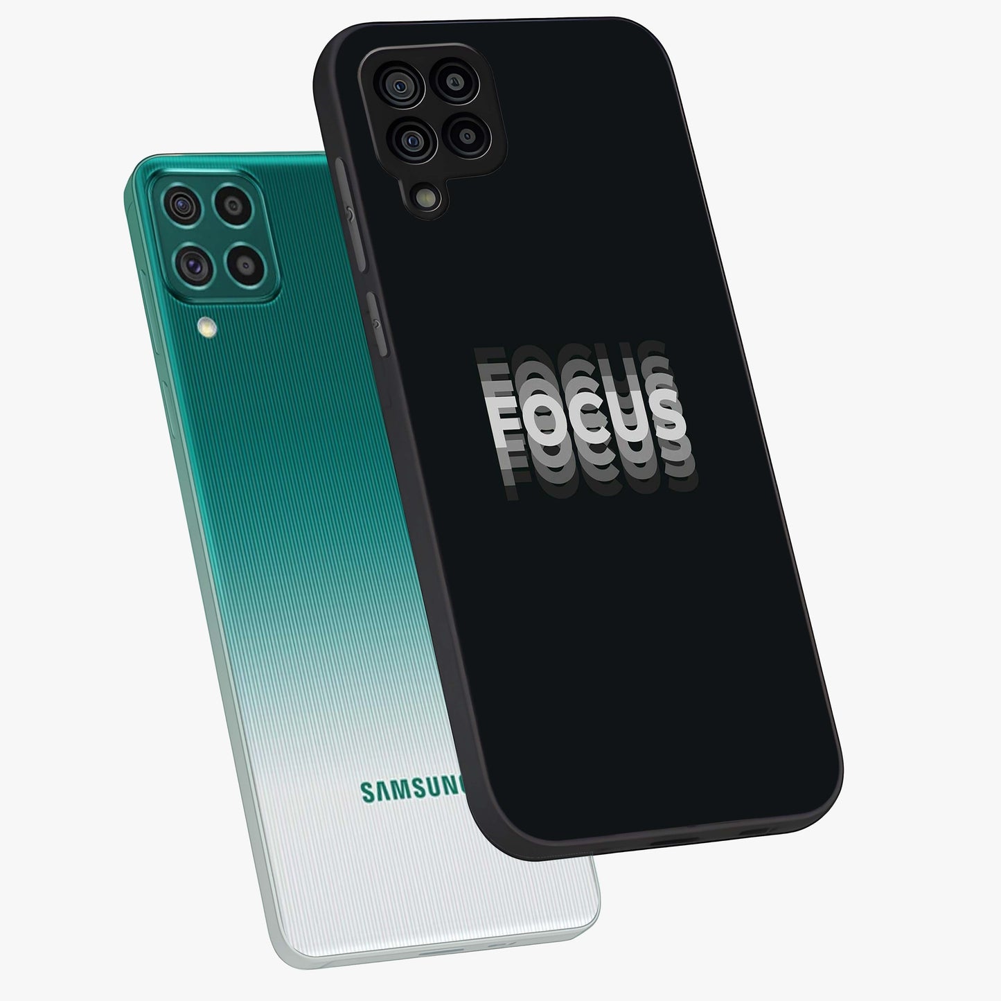 Focus Mode On Glass Case displayed in angled mockup highlighting clean minimal text artwork with modern aesthetic style.