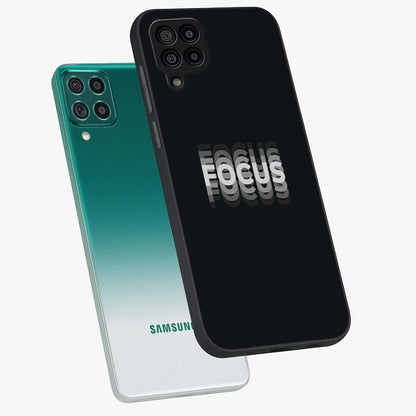 Focus Mode On Glass Case displayed in angled mockup highlighting clean minimal text artwork with modern aesthetic style.