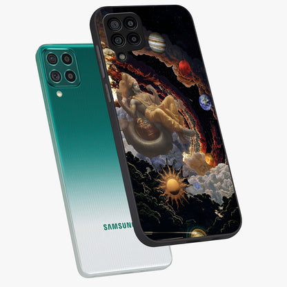 Galactic Divine God Glass Case displayed in angled mockup highlighting powerful celestial deity illustration with galactic aesthetic.