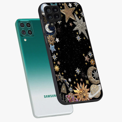 Galactic Jewel Stars Glass Case displayed in angled mockup highlighting shining celestial star design with cosmic aesthetic style.