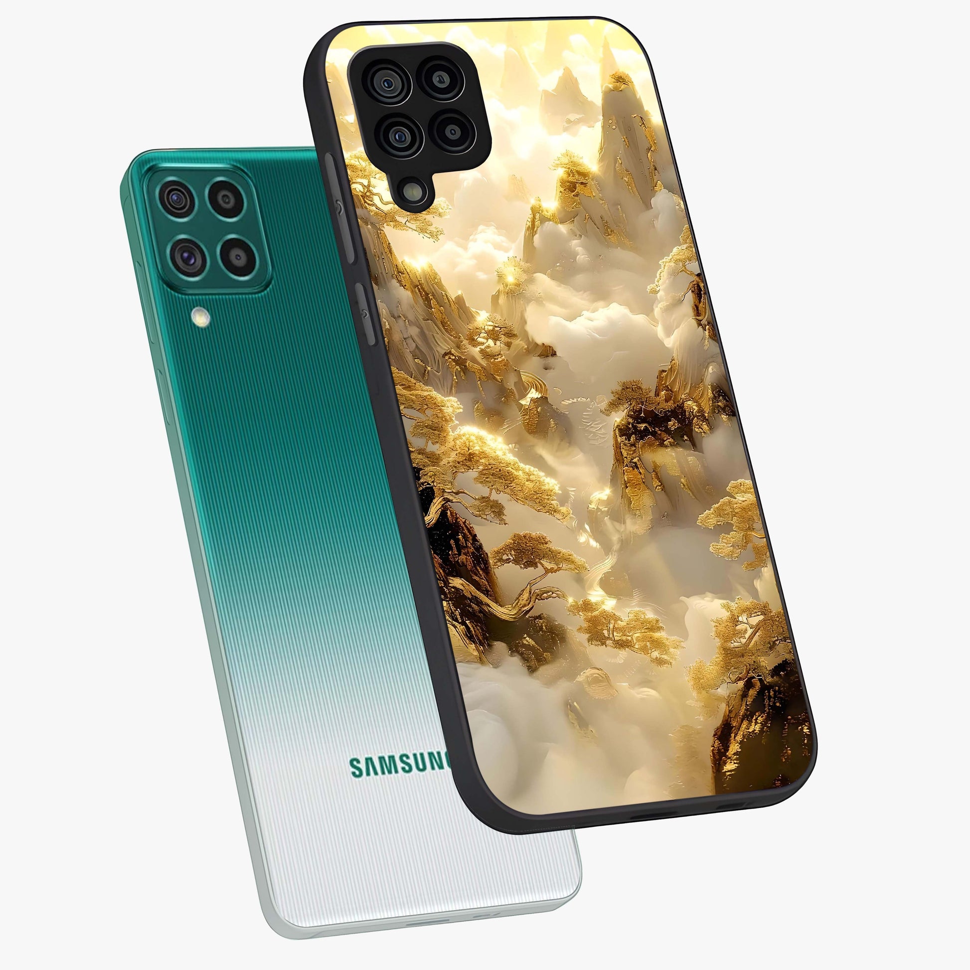 Gates Of Illumination Glass Case displayed in angled mockup highlighting radiant portal inspired design with fantasy aesthetic.