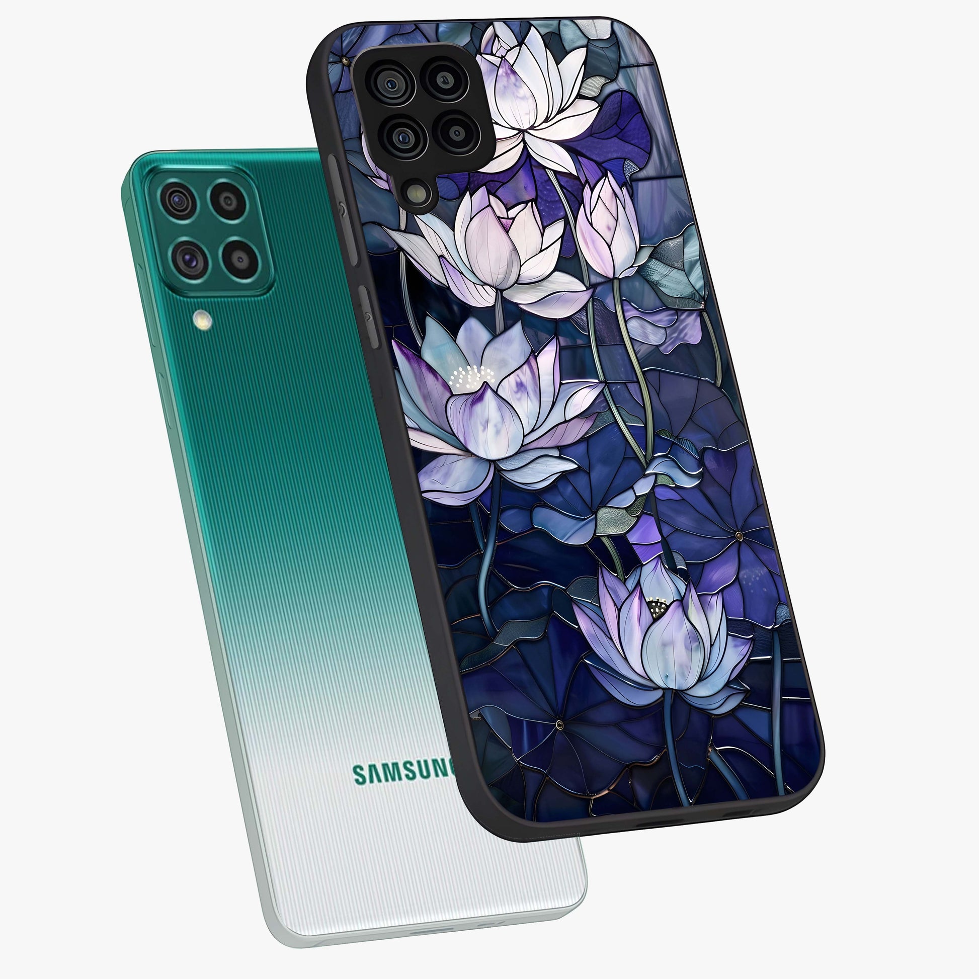 Gloss Petal Rush Glass Case displayed in angled mockup highlighting vibrant petal design with elegant floral aesthetic.