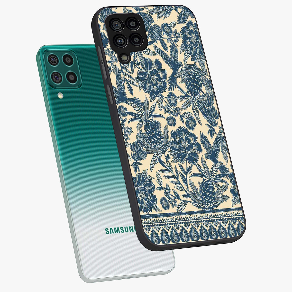 Heirloom Wild Bloom Glass Case displayed in angled mockup highlighting botanical bloom design with classic aesthetic style.