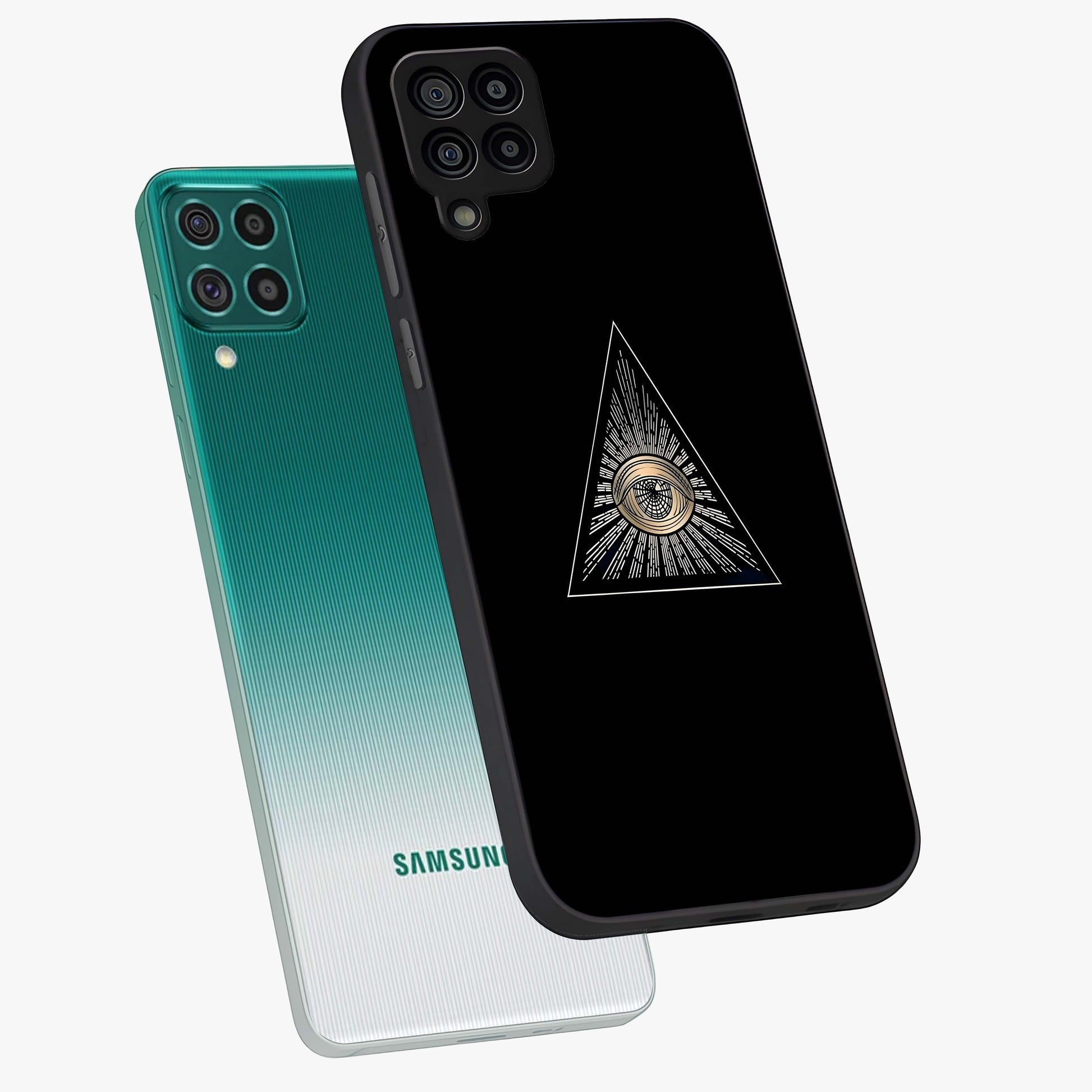Illuminati Evil Glass Case displayed in angled mockup highlighting dark occult inspired design with bold aesthetic style.