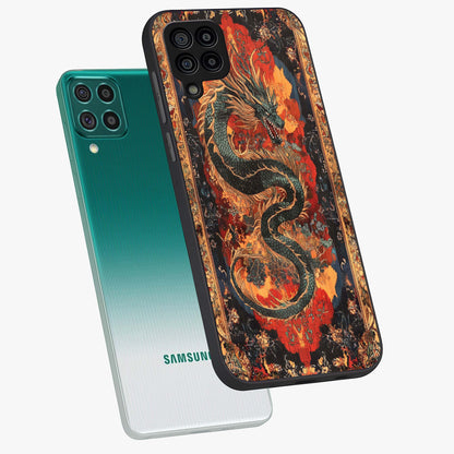 Inferno Dragon Soul Glass Case displayed in angled mockup highlighting powerful dragon illustration with inferno aesthetic.