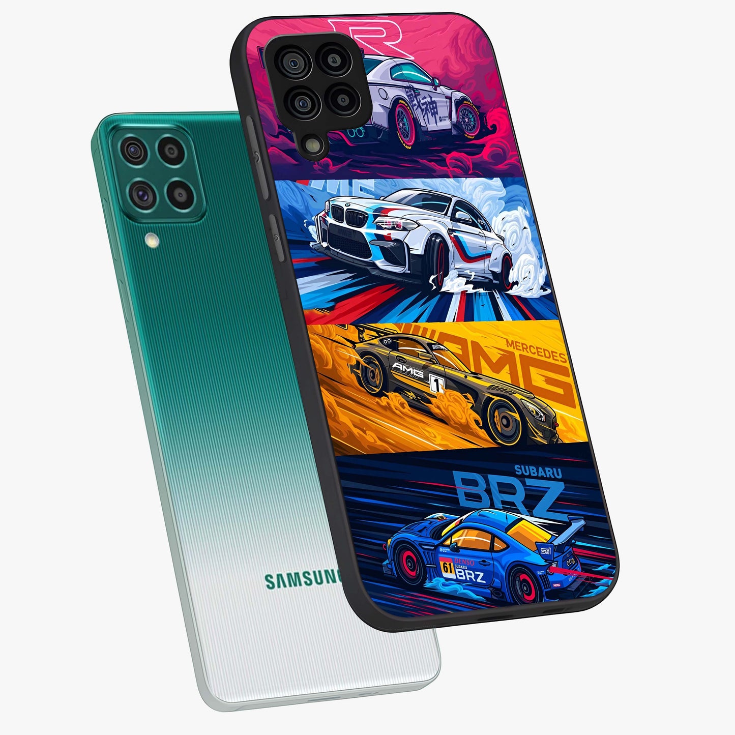 JDM Sports Car Glass Case displayed in angled mockup highlighting sleek Japanese racing car design with automotive aesthetic.