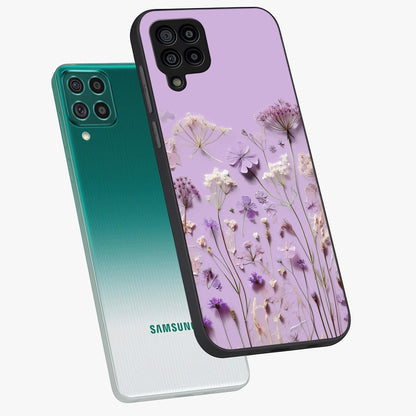 Lavender Blossom Dream Glass Case displayed in angled mockup highlighting dreamy lavender flower design with calming aesthetic style.