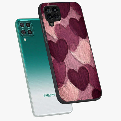 Layered Paper Hearts Glass Case displayed in angled mockup highlighting creative paper craft heart design with romantic aesthetic.