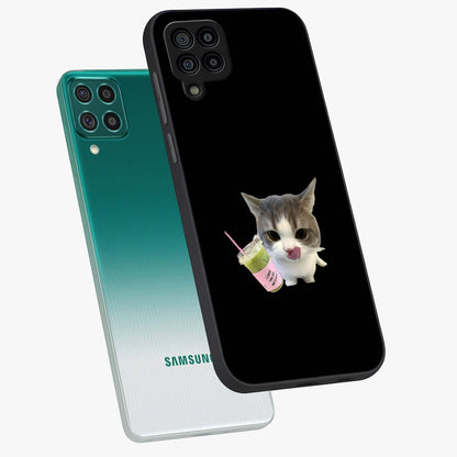 Matcha Cat Style Glass Case displayed in angled mockup highlighting playful feline design with pastel matcha aesthetic.