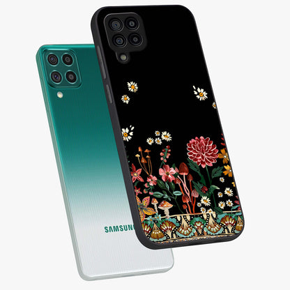 Midnight Bloom Pattern Glass Case displayed in angled mockup highlighting elegant flower design with midnight aesthetic style.