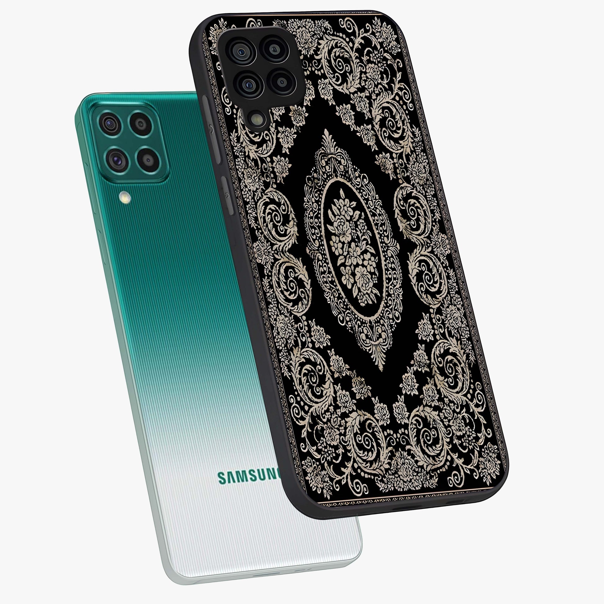 Noir Bloom Elegance Glass Case displayed in angled mockup highlighting refined flower design with stylish noir aesthetic.
