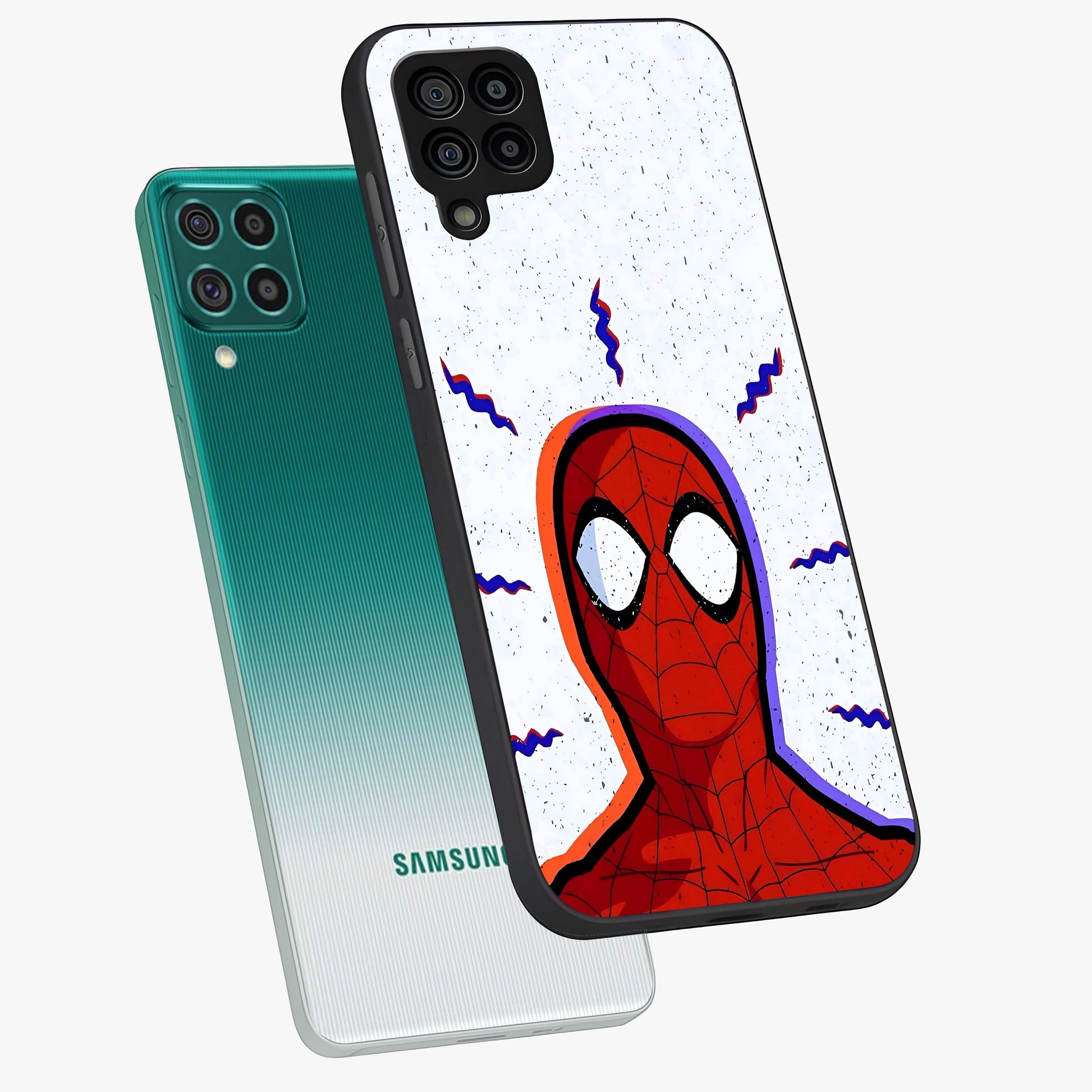 Omg Spiderman Glass Case displayed in angled mockup highlighting dynamic hero illustration with action comic aesthetic.