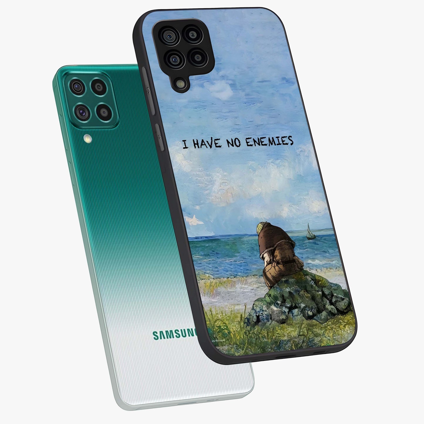 Peace Beyond War Glass Case displayed in angled mockup highlighting meaningful message design with artistic aesthetic style.