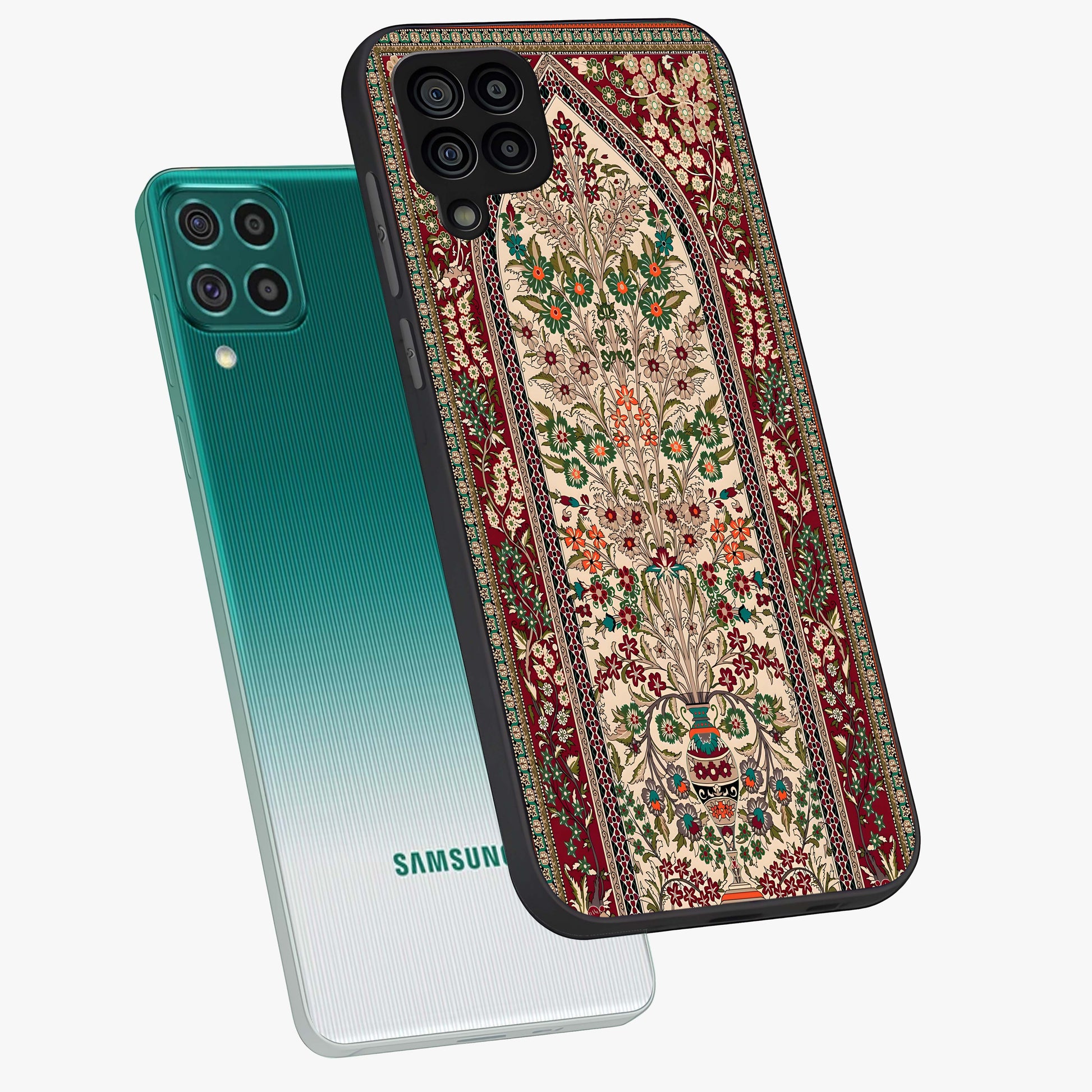 Persian Inspired Glass Case displayed in angled mockup highlighting intricate traditional design with elegant cultural aesthetic.