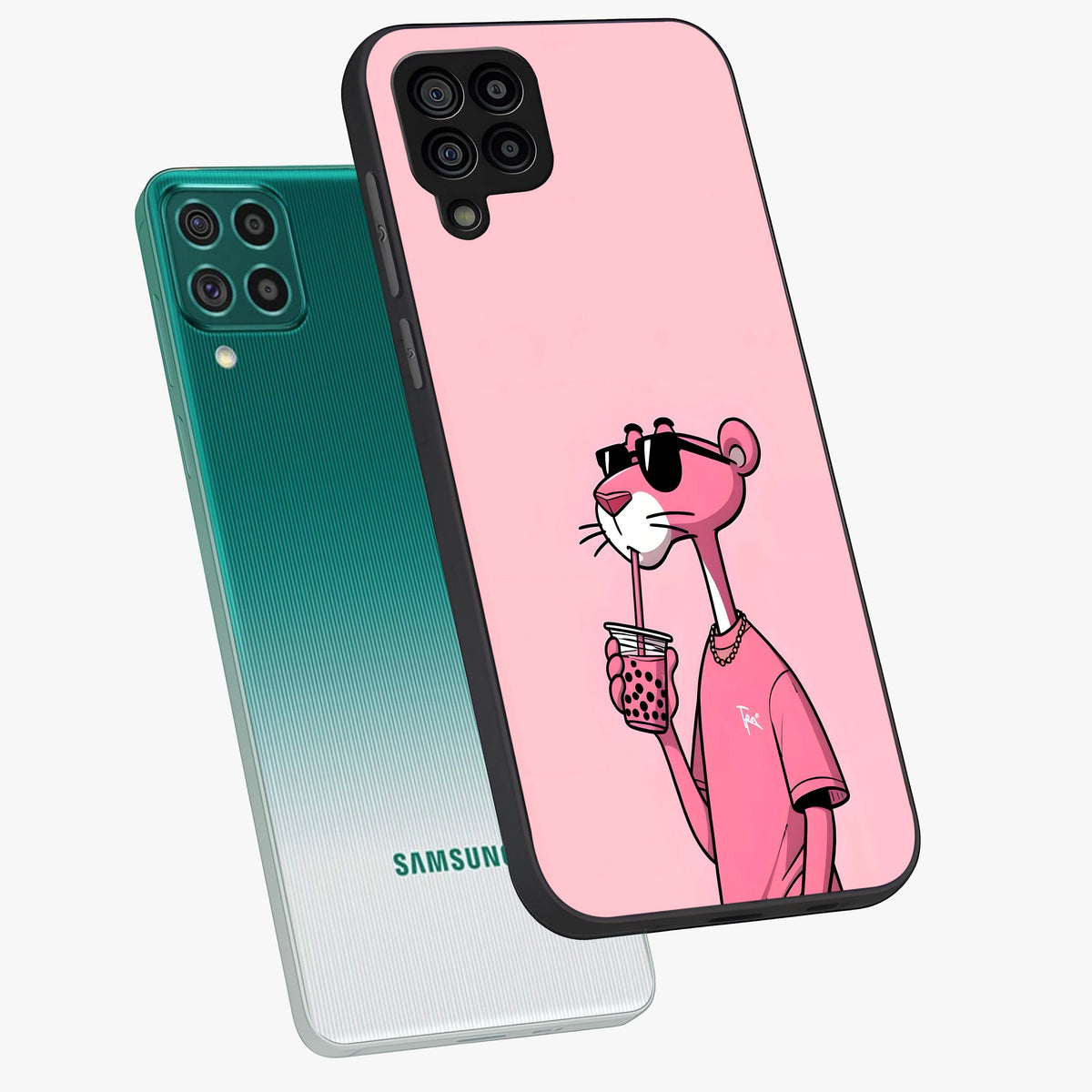 Pink Panther Glass Case displayed in angled mockup highlighting playful cartoon character design with vibrant pink aesthetic.