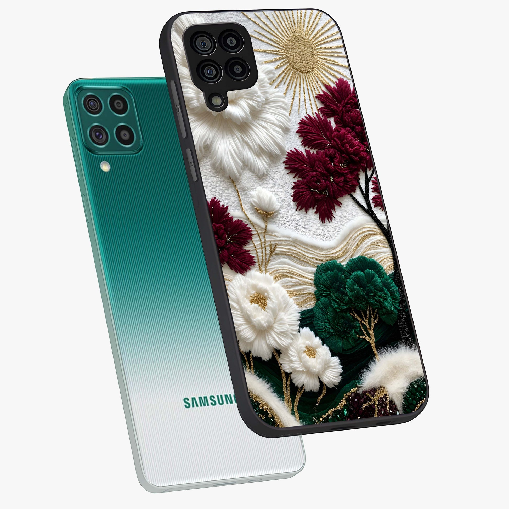 Radiant Bloom Elegance Glass Case displayed in angled mockup highlighting graceful floral design with radiant aesthetic style.