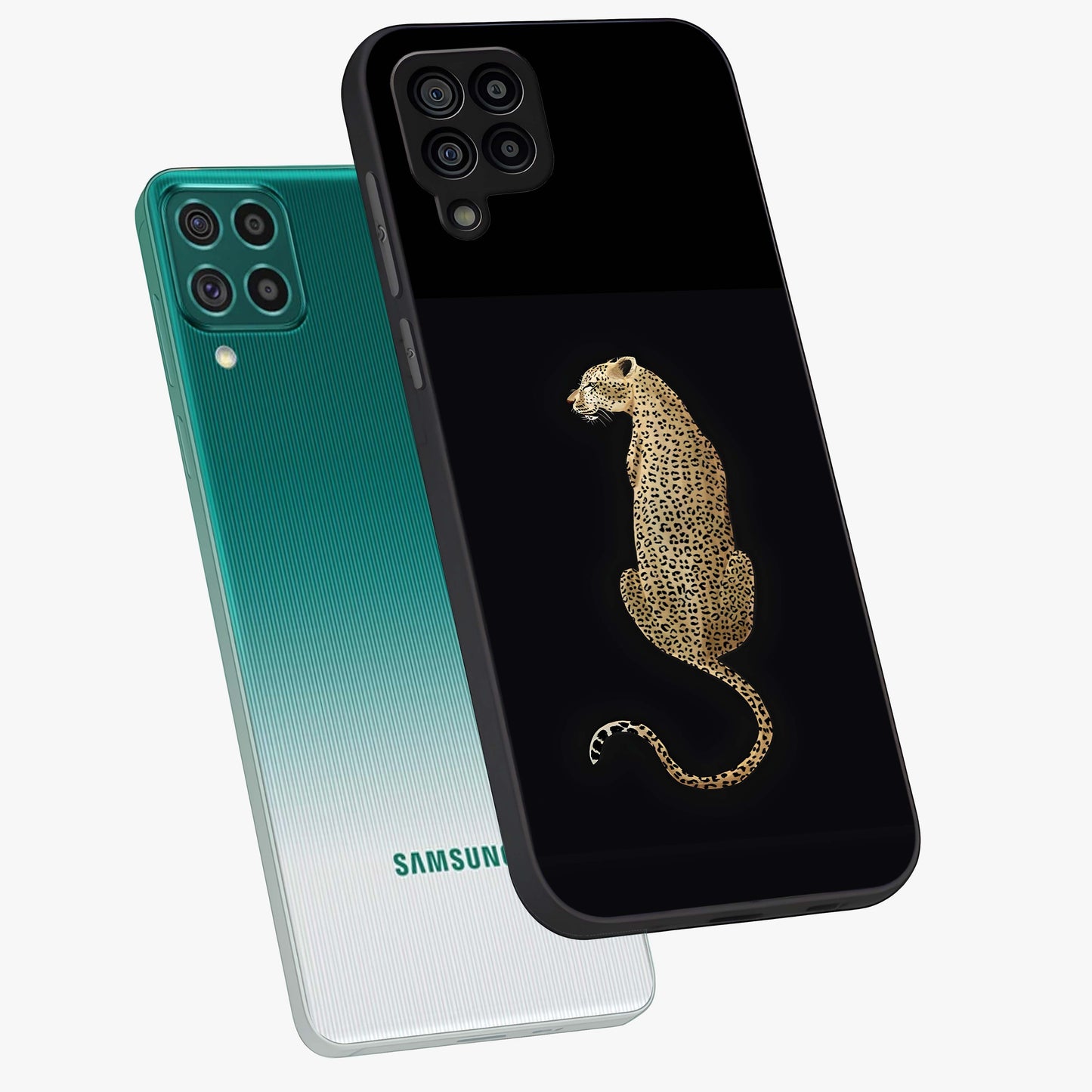 Regal Leopard Glass Case displayed in angled mockup highlighting powerful animal illustration with stylish wild aesthetic.