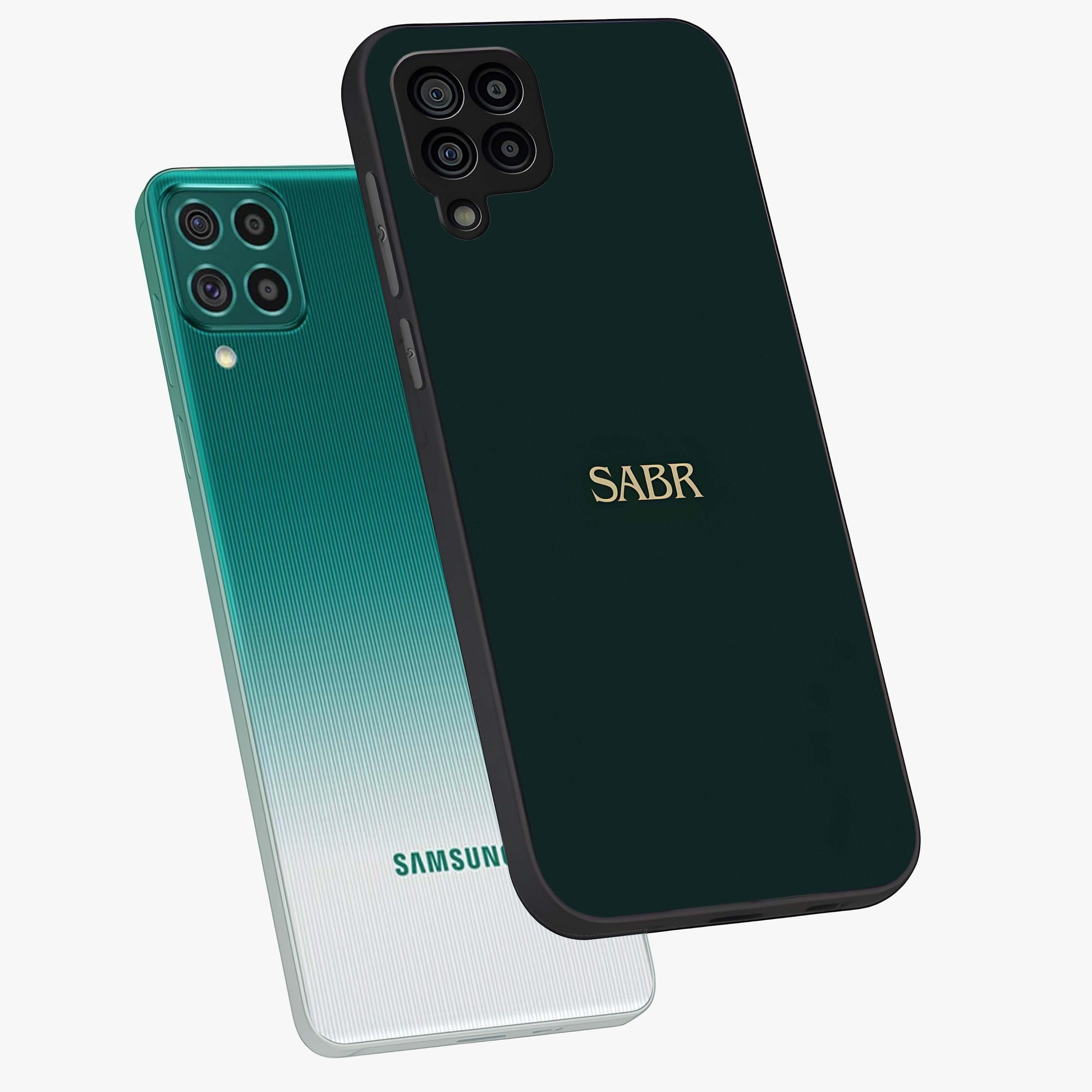 Sabr Minimal Patience Glass Case displayed in angled mockup highlighting simple inspirational design with clean aesthetic style.