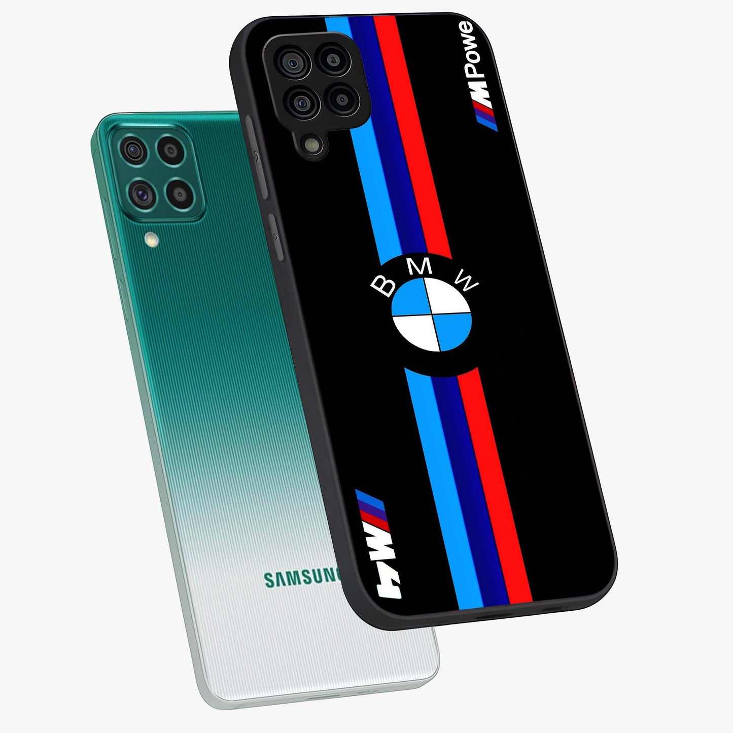 Turbo BMW Beast Glass Case displayed in angled mockup highlighting sleek racing car design with bold automotive aesthetic.