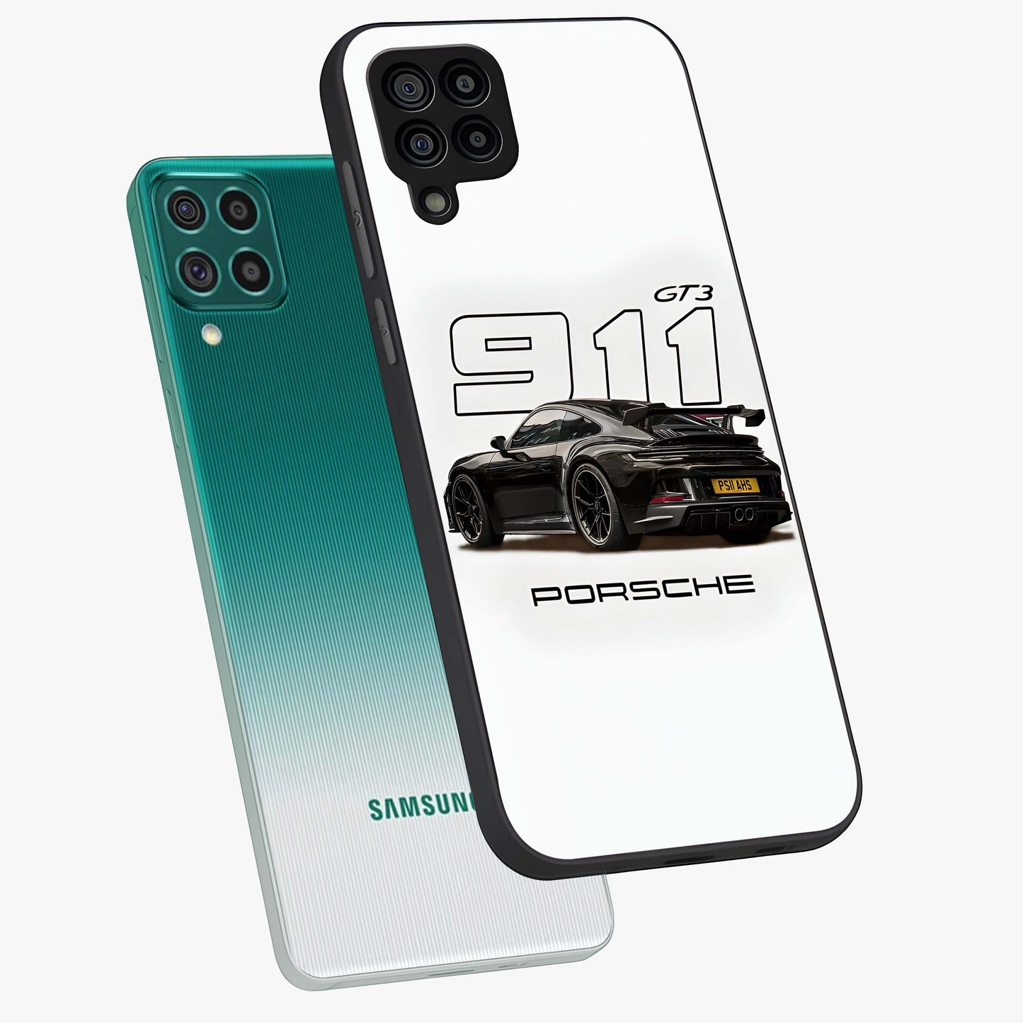 Turbo Legacy Icon Glass Case displayed in angled mockup highlighting dynamic automotive design with performance aesthetic.