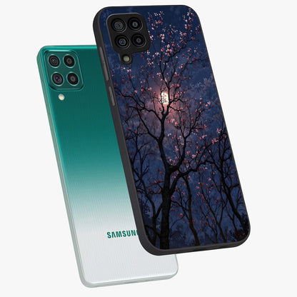 Twilight Sakura Serenade Glass Case displayed in angled mockup highlighting delicate sakura flower design with dreamy aesthetic.