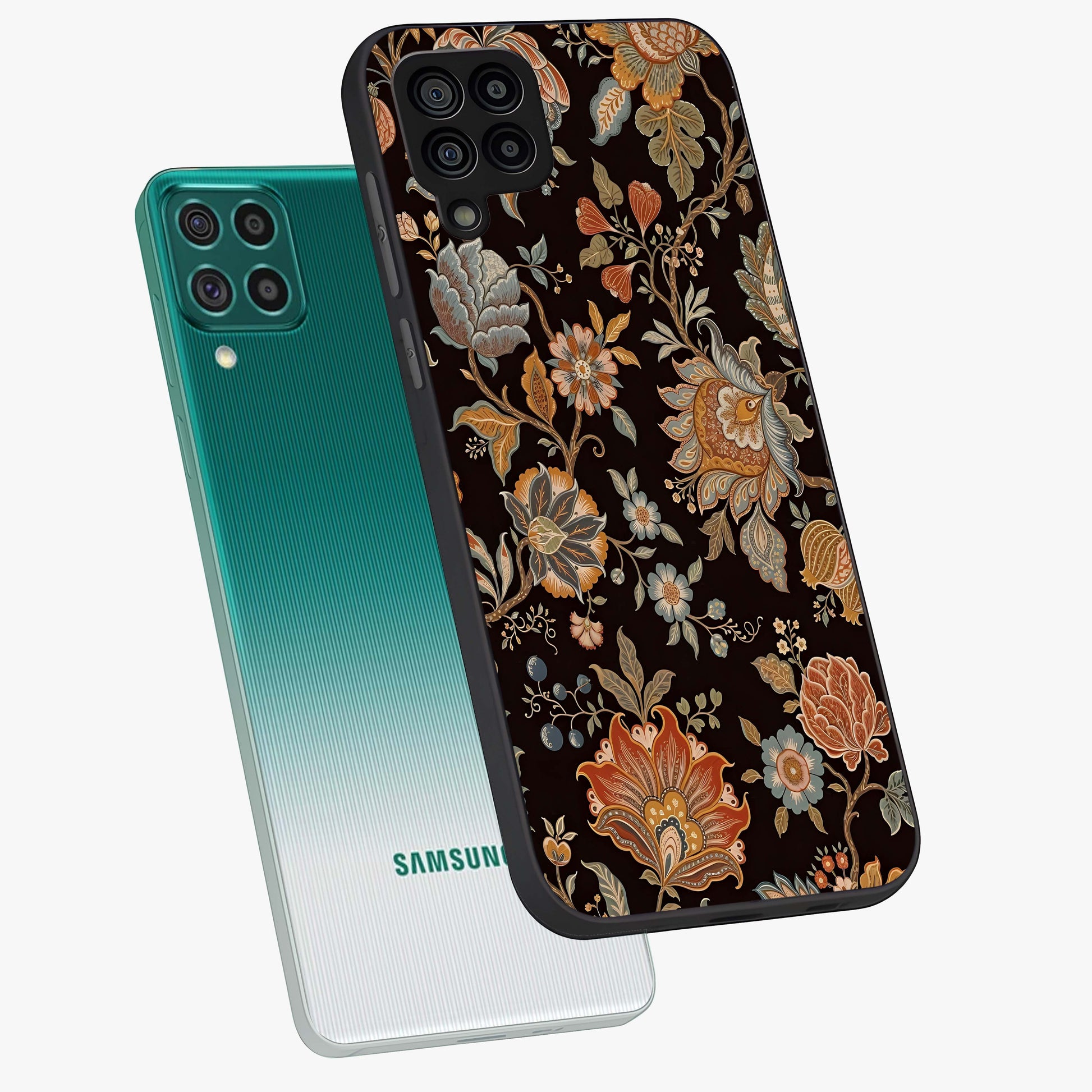 Vintage Floral Dream Glass Case displayed in angled mockup highlighting elegant vintage flower design with soft aesthetic style.