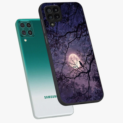 Whispering Moon Silence Glass Case displayed in angled mockup highlighting calm lunar design with dreamy night aesthetic.