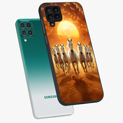 Wild Sunset Majesty Glass Case displayed in angled mockup highlighting vibrant sunset sky design with scenic aesthetic.