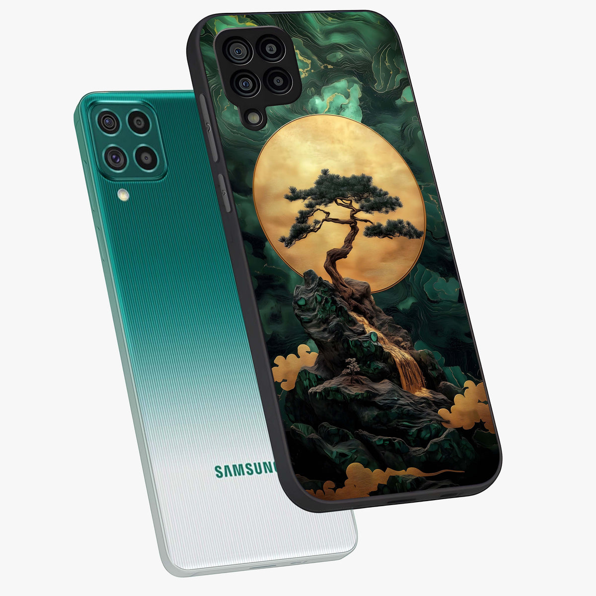 Zen Moon Rise Glass Case displayed in angled mockup highlighting peaceful lunar design with zen aesthetic style.