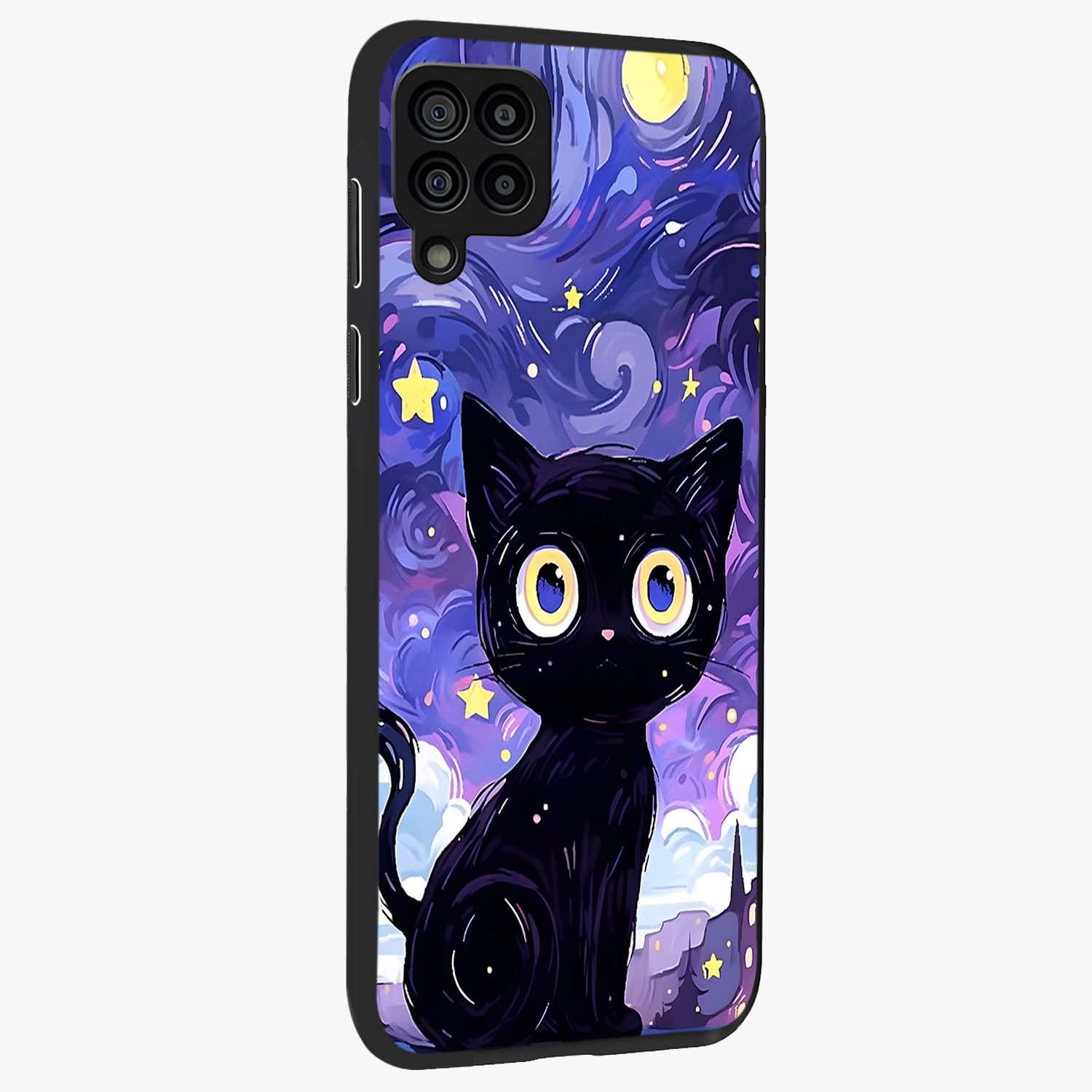 Abstract Cat Art Glass Case upright view showcasing creative feline illustration and aesthetic artistic style.