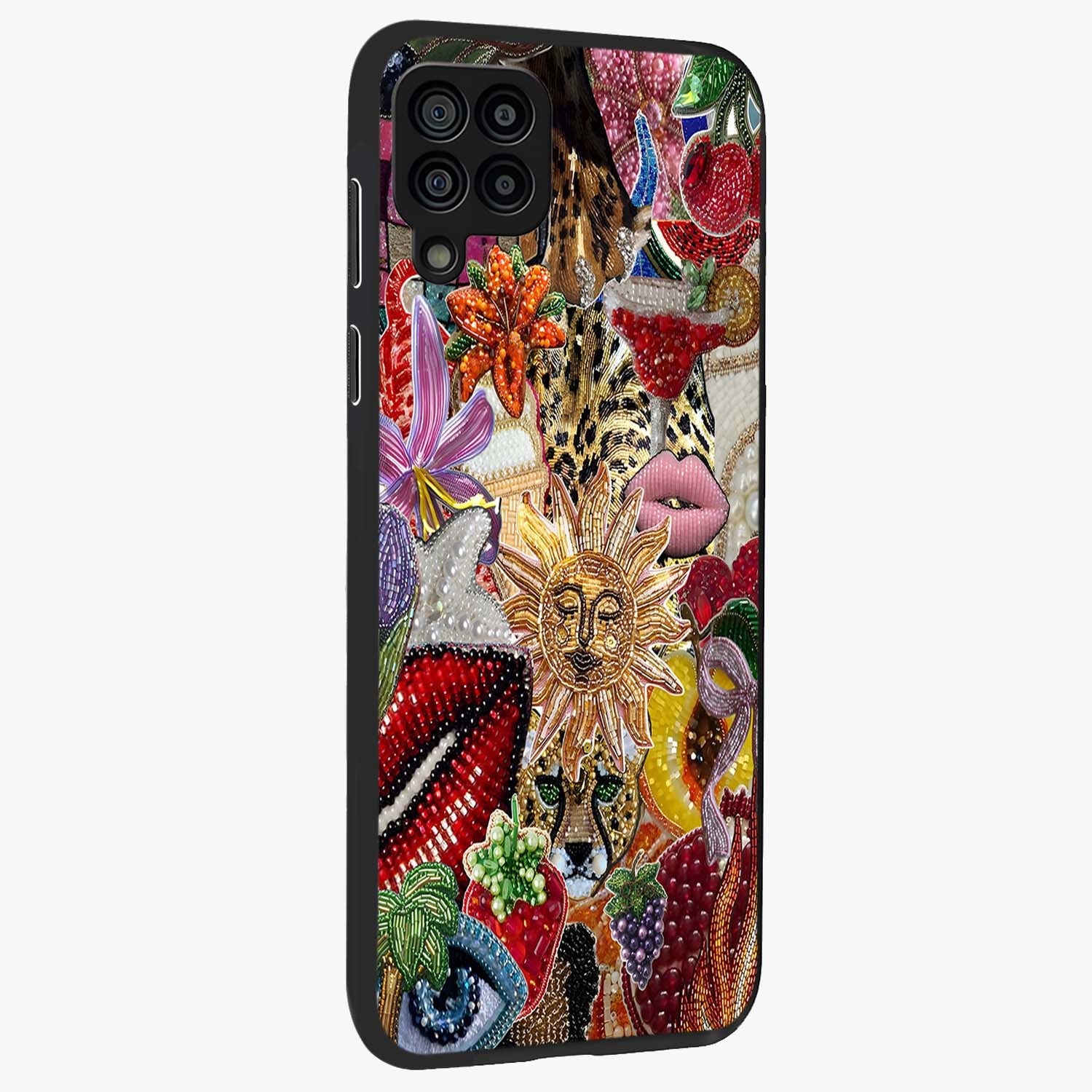 Beaded Fashion Jungle Glass Case upright view showcasing tropical jungle aesthetic with decorative bead elements.