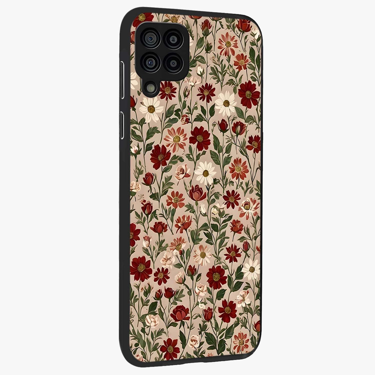 Biege Flower With Leaf Glass Case upright view showcasing delicate beige flower illustration with clean botanical style.