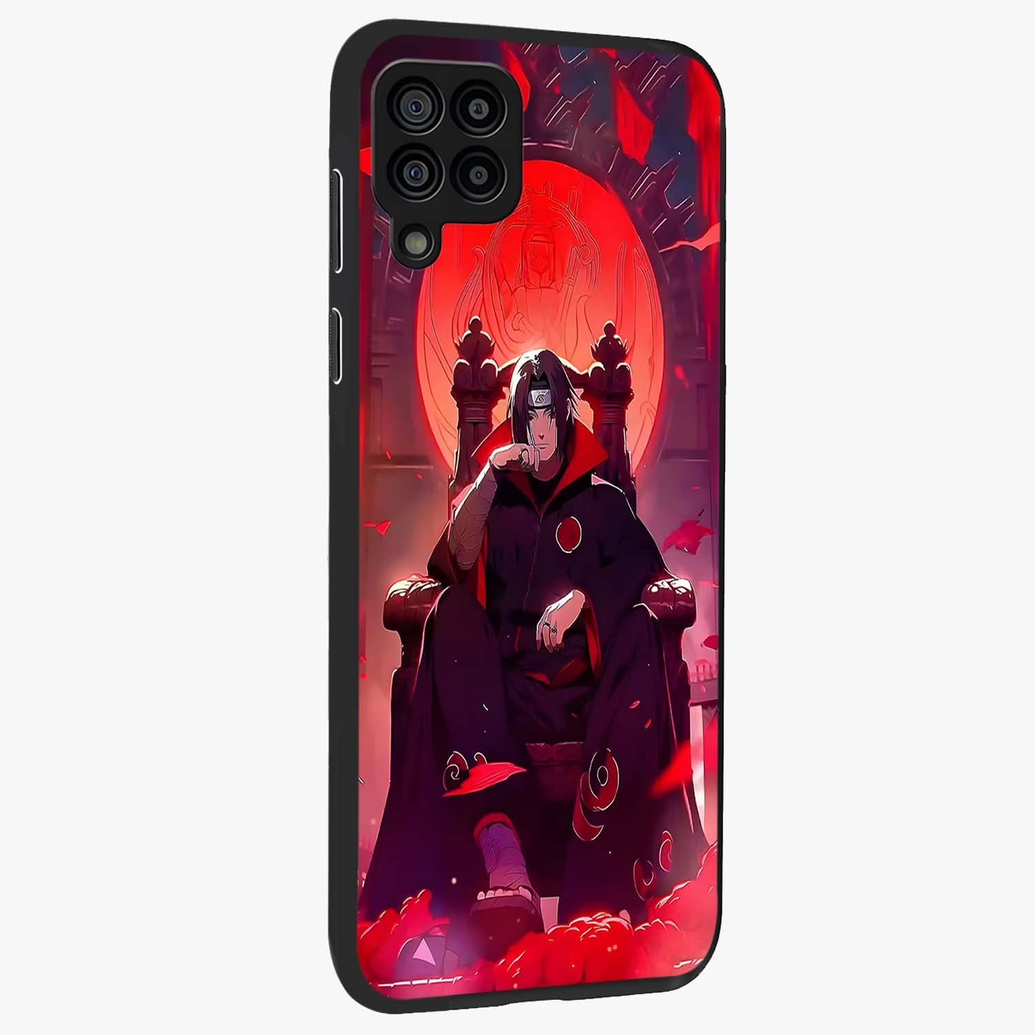 Blood Moon Sovereign Glass Case upright view showcasing powerful moon inspired artwork with cosmic aesthetic style.