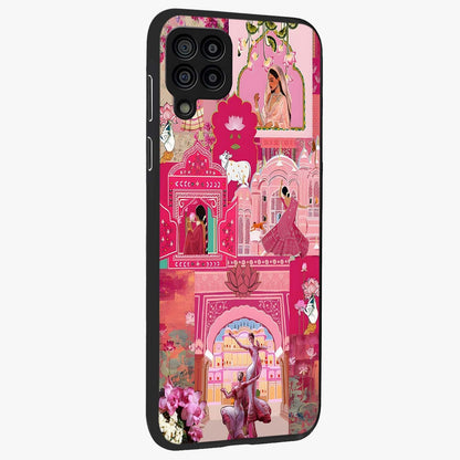 Blossoms of Rajasthan Glass Case upright view showcasing colorful floral design inspired by traditional Indian art.