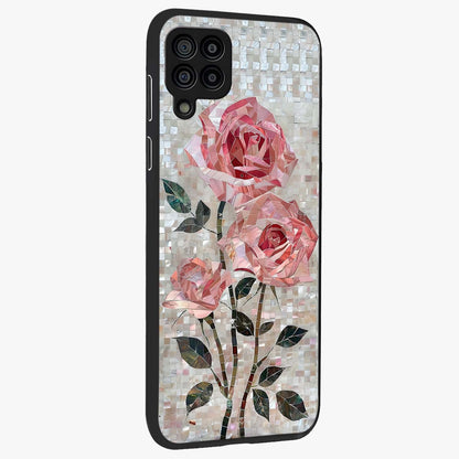 Blush Mosaic Bloom Glass Case upright view showcasing decorative floral mosaic artwork with stylish modern aesthetic.